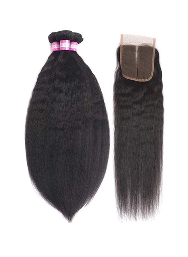 Odir 3-Piece Straight Human Hair Extension With Lace Closure Natural Black - Image 2