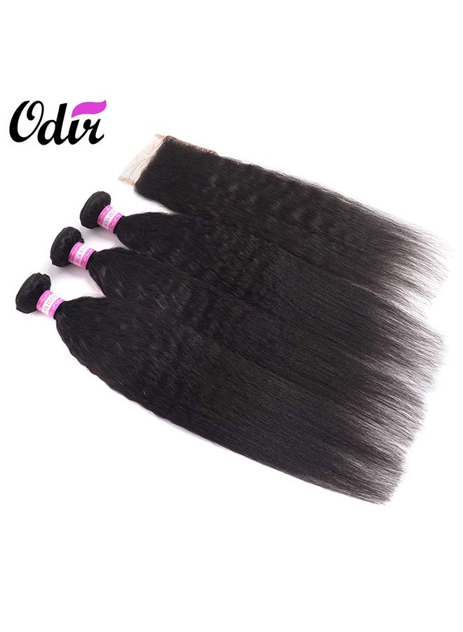 Odir 3-Piece Straight Human Hair Extension With Lace Closure Natural Black - Image 3
