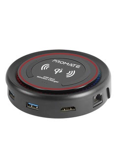 USB C Hub with Qi Wireless Charger, USB Type-C Docking Station with 100W Type-C Power Delivery, HDMI 4K, Dual USB 3.0 Port, 1000Mbps Ethernet Port and Detachable Qi Wireless Charging Pad for Smartphones, Laptop, CenterHub Maroon Maroon
