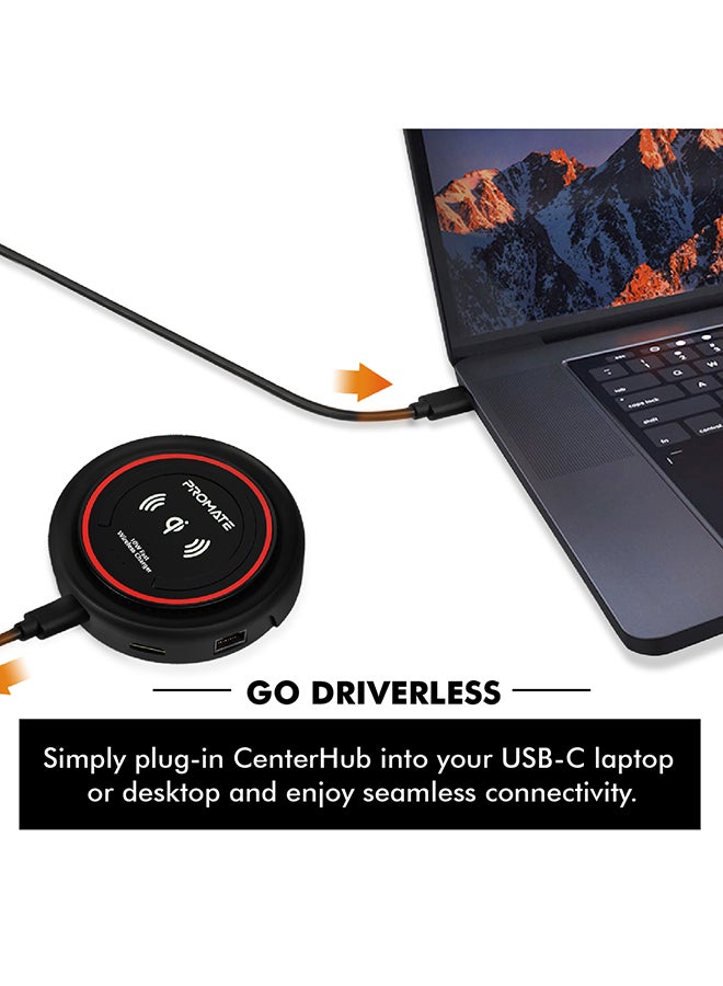 PROMATE - USB C Hub with Qi Wireless Charger, USB Type-C Docking Station with 100W Type-C Power Delivery, HDMI 4K, Dual USB 3.0 Port, 1000Mbps Ethernet Port and Detachable Qi Wireless Charging Pad for Smartphones, Laptop, CenterHub Maroon Maroon - Image 1