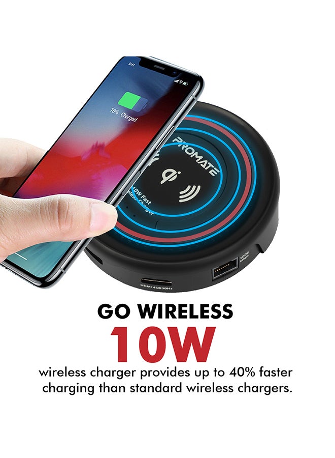 PROMATE - USB C Hub with Qi Wireless Charger, USB Type-C Docking Station with 100W Type-C Power Delivery, HDMI 4K, Dual USB 3.0 Port, 1000Mbps Ethernet Port and Detachable Qi Wireless Charging Pad for Smartphones, Laptop, CenterHub Maroon Maroon - Image 1