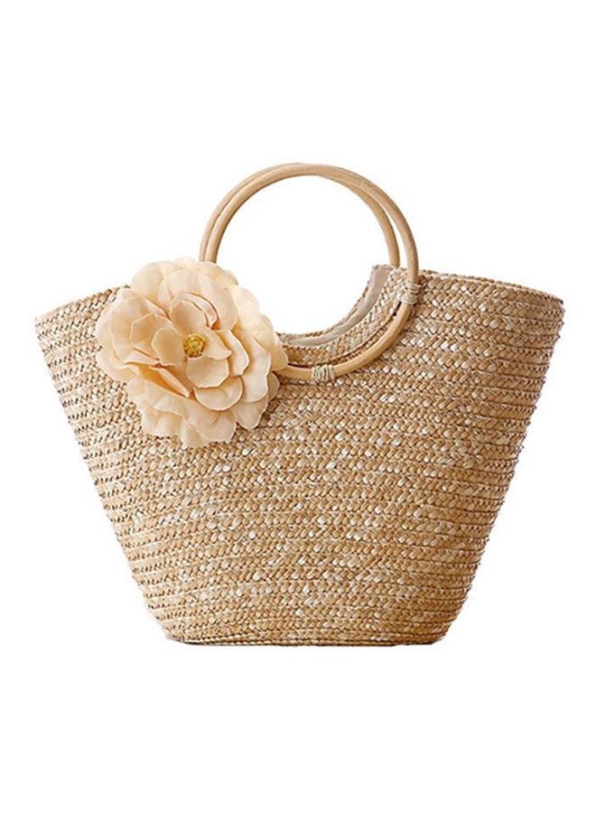 Flower Grass Woven Tote Bag Beige  - Image 1