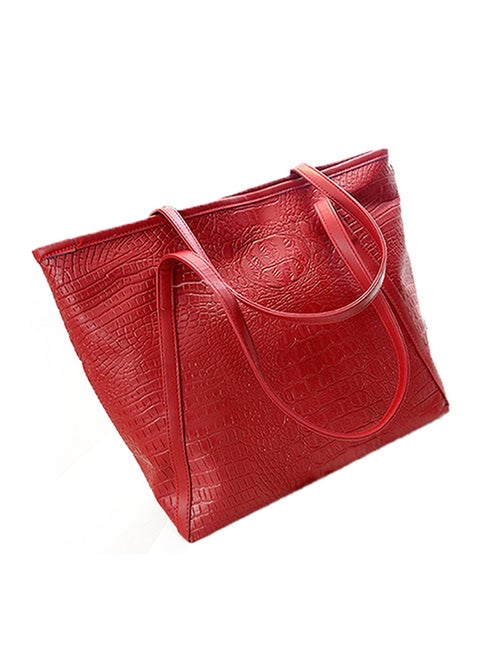 Crocodile Self Print Shoulder Bag Red