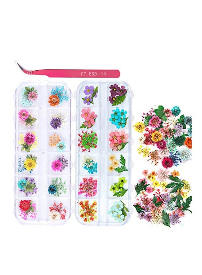 Kissbuty 2-Pack Dried Flower Nail Decoration Kit Pink/Blue/Purple