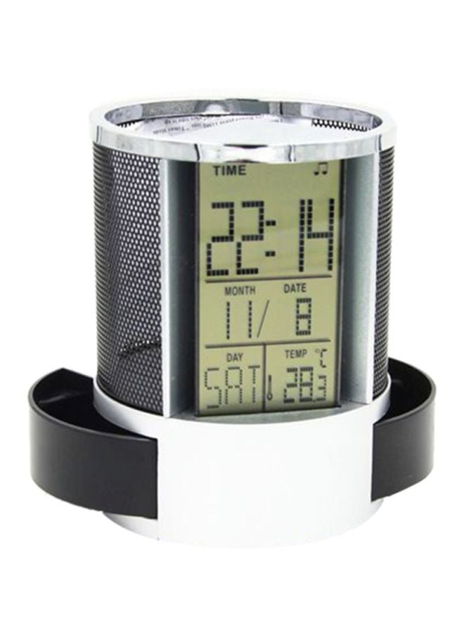 Generic Pen Holder With Digital Table Clock White/Silver/Black 