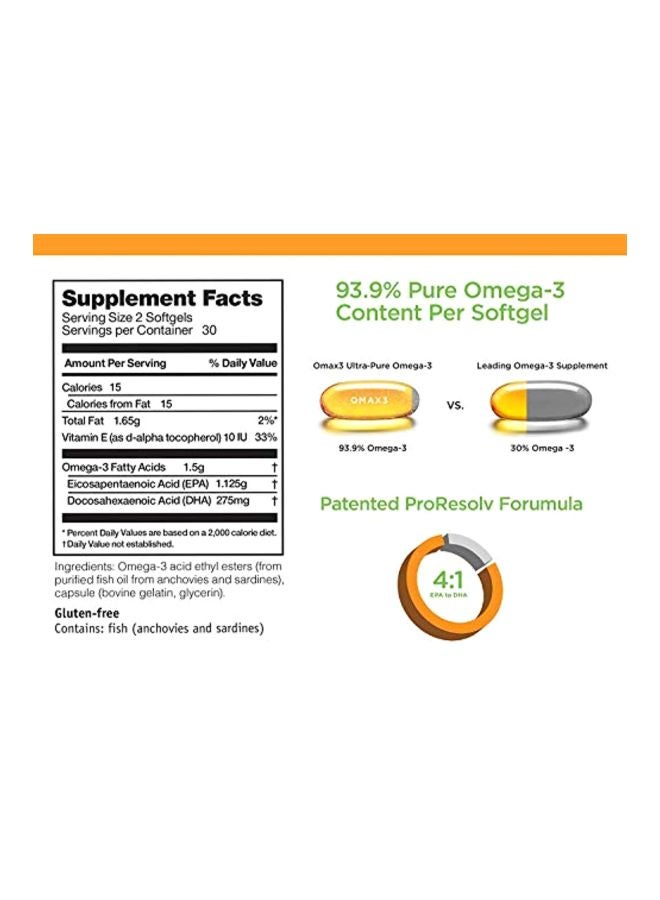 Omax3 - Omega 3 Ultra Pure Fish Oil Supplement, 60 Softgels - Image 1