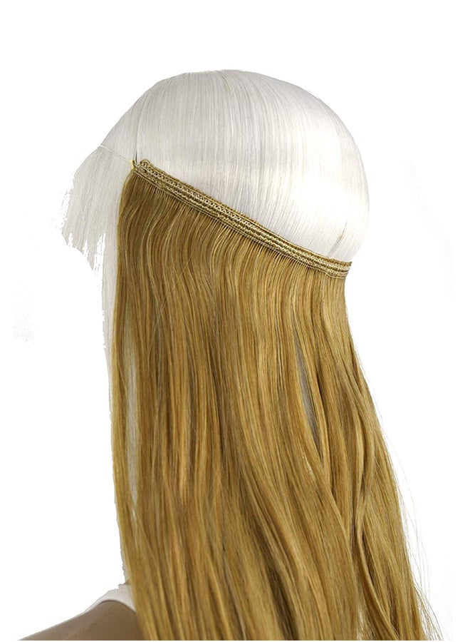 TOPREETY Halo Hair Extension With Elastic Invisible Wire Attached Light Brown Mix Bleach Blonde 22inch - Image 4