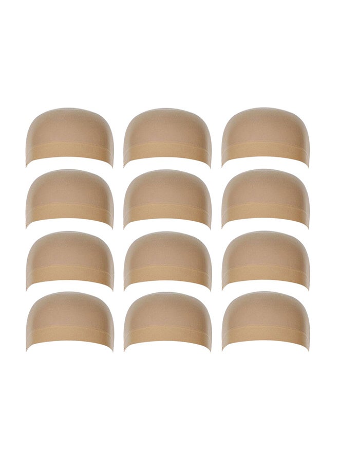 OMORFIEER 12-Piece Elastic Stretchy Close End Stocking Wig Cap Nude Beige 2 x 1.02 x 0.98inch - Image 1