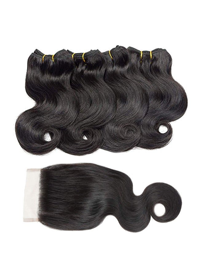 سيلينا مجوموعة وصلة شعر بشري برازيلي مموج مع رباط إغلاق. أسود - Image 2