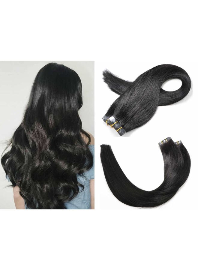 ايسون مجموعة وصلات شعر طبيعي مفرود بشعيرات ذات اتجاه واحد وبشريط لاصق للتثبيت مكونة من 20 قطعة أسود 22بوصة - Image 3