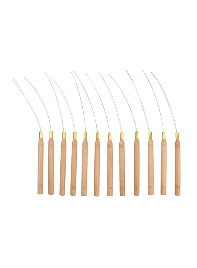 12-Piece Micro Ring Hair Extension Loop Needle Threader Brown