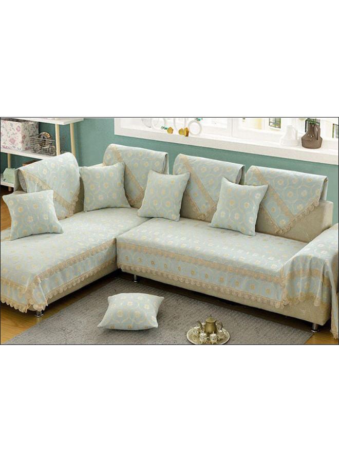Fresh Leaves Pattern Lace Sofa Slipcover Light Blue/Beige 90 x 240cm