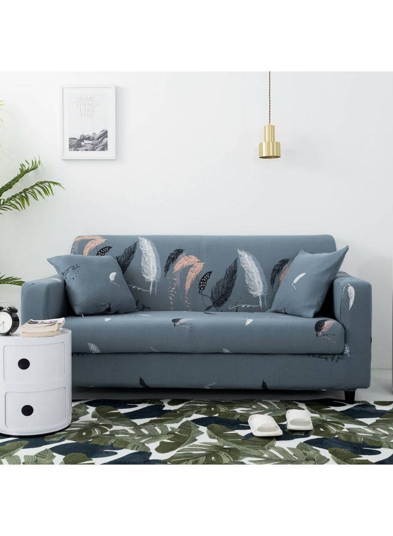 Feather Pattern Comfortable Sofa Cover Blue - Image 1