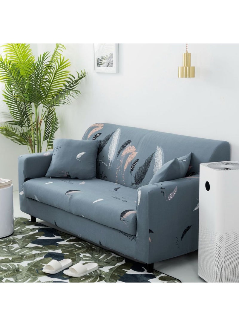 Feather Pattern Comfortable Sofa Cover Blue - Image 2