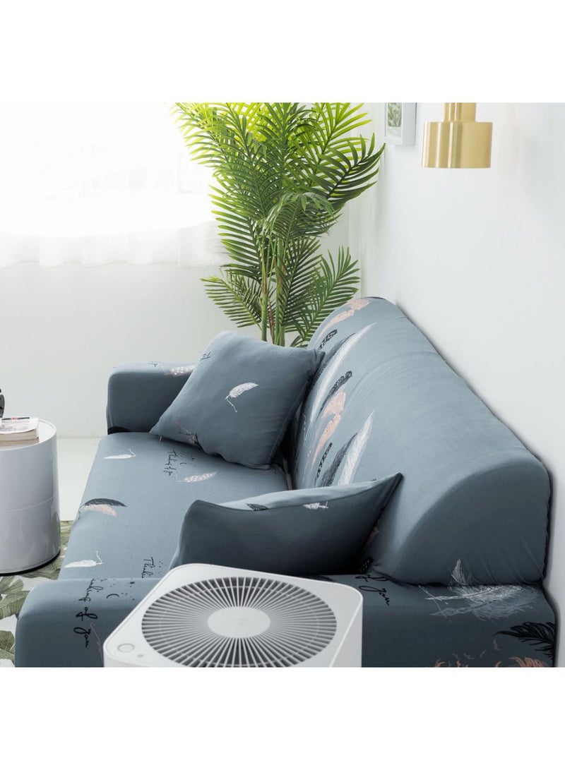Feather Pattern Comfortable Sofa Cover Blue - Image 3
