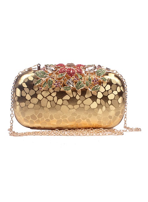 Imitated Crystal Rhinestone Formal Clutch Gold
