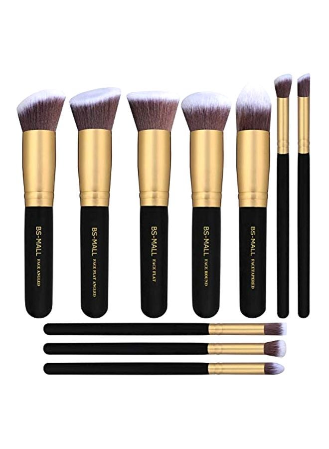 BS Mall 10-Piece Face Makeup Brush Set Golden/Black/Brown - Image 1