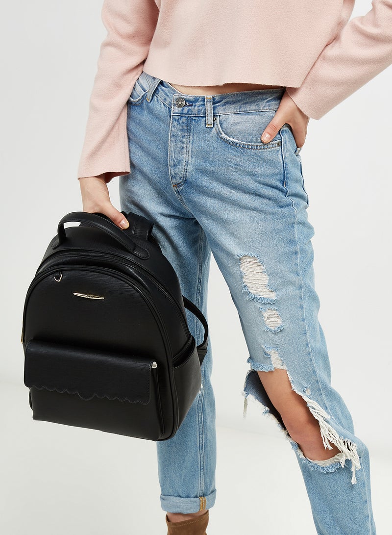 YUEJIN - Faux Leather Backpack Black - Image 1