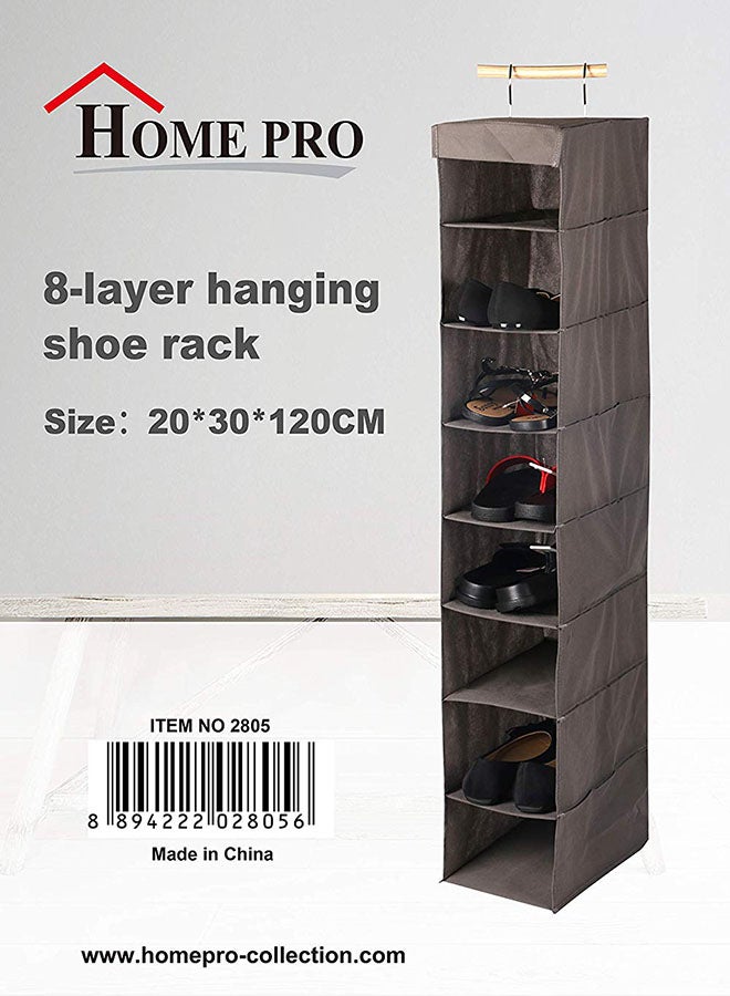 Home Pro - 8-Layer Hanging Shoe Rack Grey 20x30x120cm - Image 1