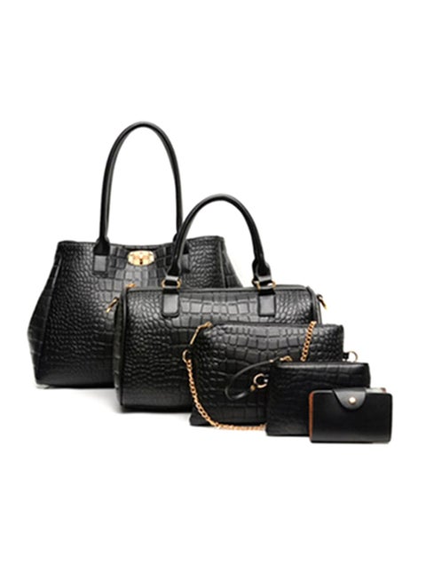 5-Piece Stylish Alligator Pattern Bag Set Black