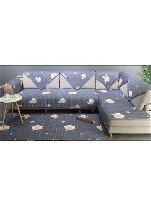 Simple Modern Flower Pattern Comfortable Sofa Slipcover Blue
