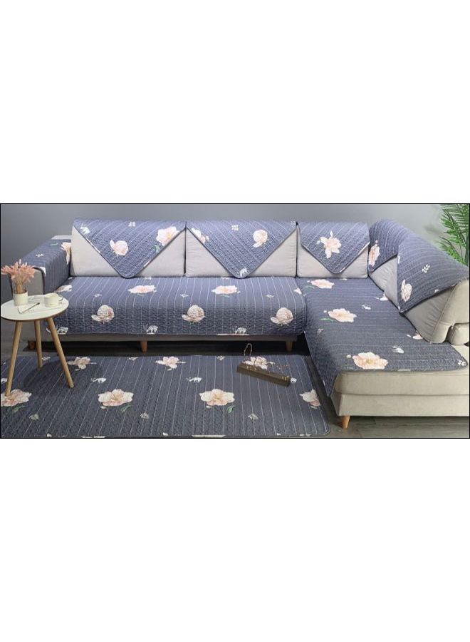Simple Modern Flower Pattern Comfortable Sofa Slipcover Blue