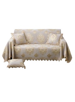 Luxury Floral Jacquard Sofa Slipcover Off White/Gold