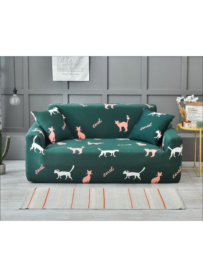 Cat Print Anti-Slip Sofa Slipcover Green 145x185cm