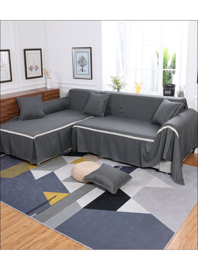 Modern Brief Style Full-Covered Sofa Slipcover Grey/White 170 x 260cm 