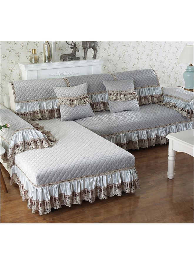 European Style Tassel Decor Sofa Slipcover Grey 70x150cm
