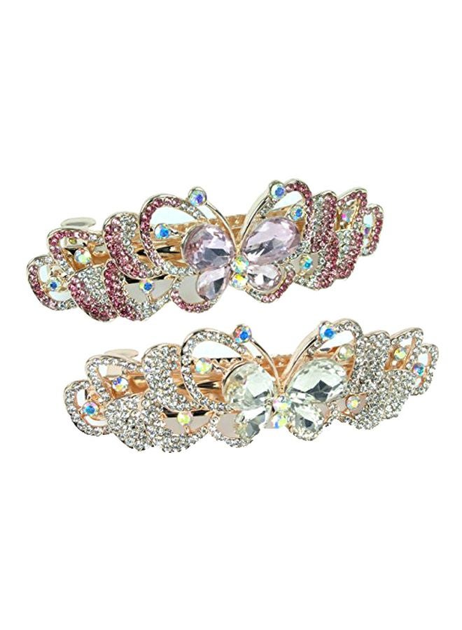 2-Piece Stone Studded Jeweled Butterfly Hair Clips Pink/Clear - v1571378012/N29309295A_1