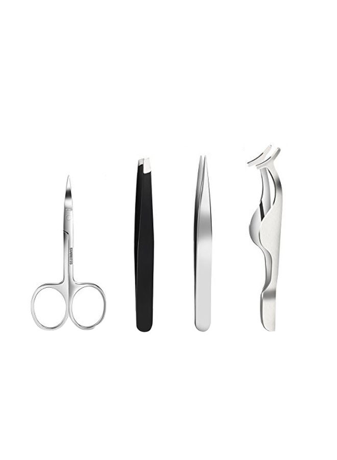 PIXNOR 4-Piece Stainless Steel Luxury Tweezers With Eyebrow Scissor Silver/Black - Image 1