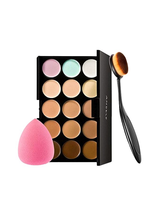 آنسيلف طقم علبة كريم مكياج ب 15 لونا مع إسفنجة منفوخة وفرشاة بيضاوية متعدد الألوان - Image 1