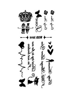 Letter Crown Butterfly Heart Design Temporary Tattoo Sticker