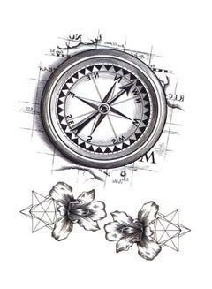 Vivid Vintage Compass Pattern Temporary Tattoo Sticker