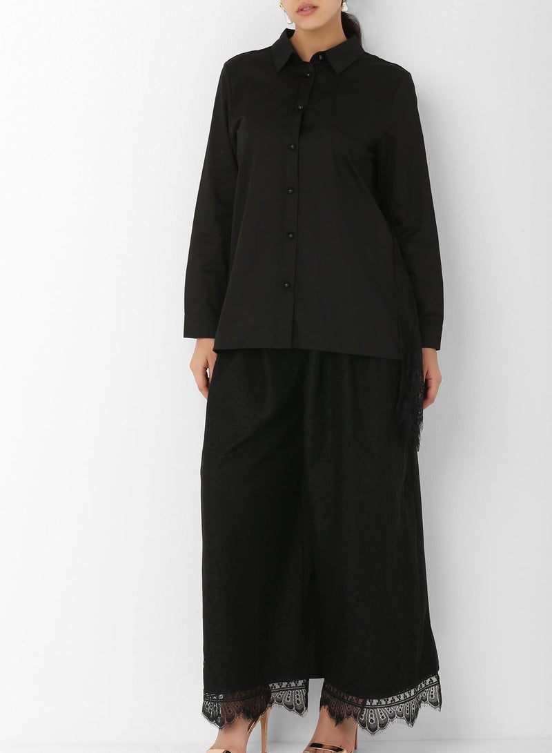 ELEGANZA Pleated Lace Back Shirt Black - Image 1