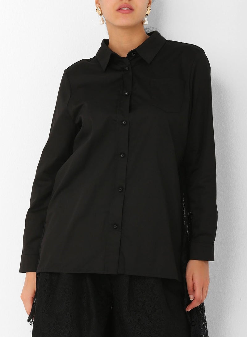 ELEGANZA Pleated Lace Back Shirt Black - Image 3