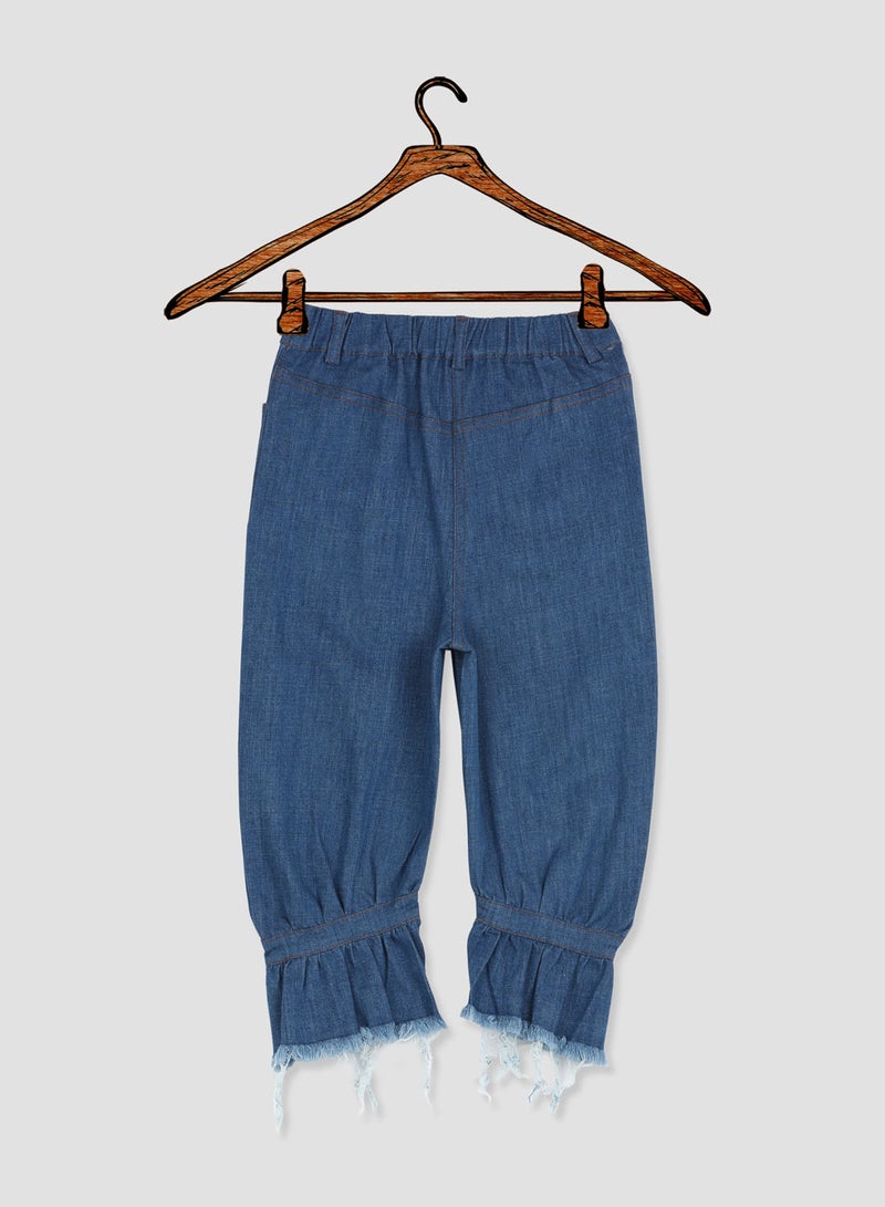 ELEGANZA Denim Flounce Bottom Pants Denim-Blue - Image 2