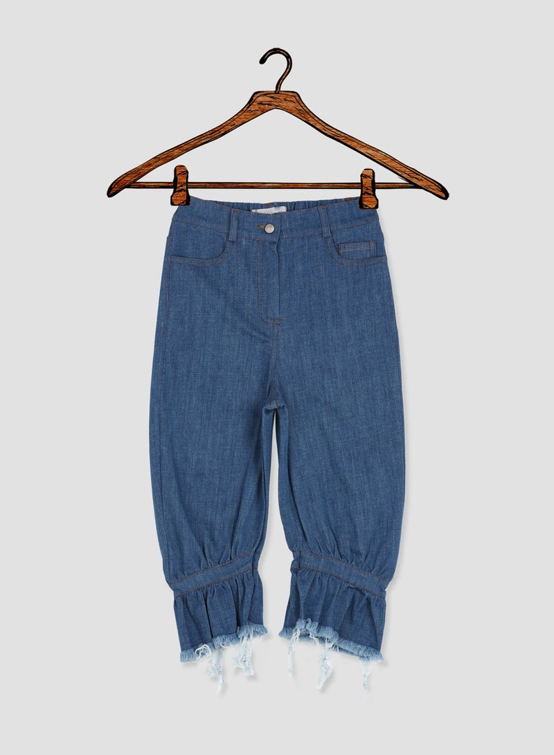 ELEGANZA Denim Flounce Bottom Pants Denim-Blue - Image 1