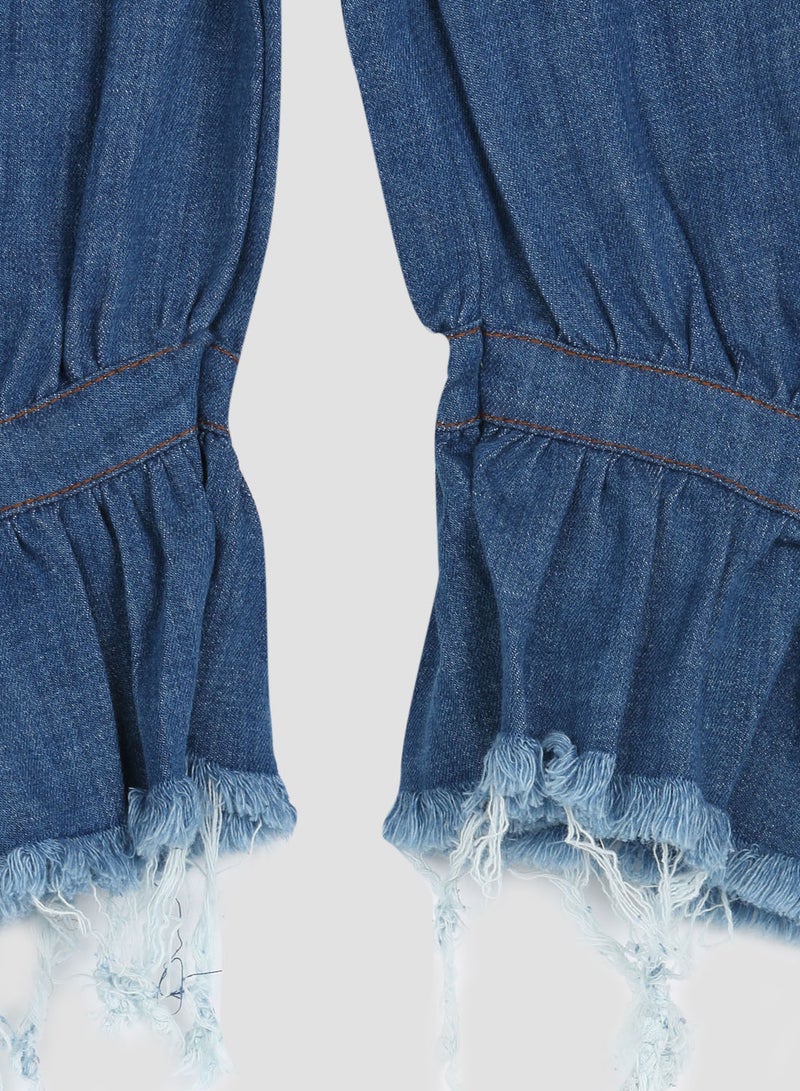 ELEGANZA Denim Flounce Bottom Pants Denim-Blue - Image 3