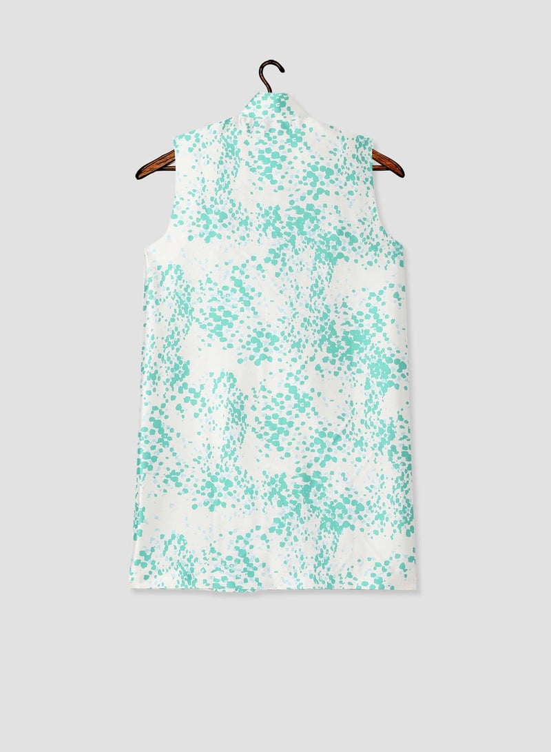 ELEGANZA Printed Sleeveless High Neck Vest Jacket Green Ofwht Mutli - Image 2