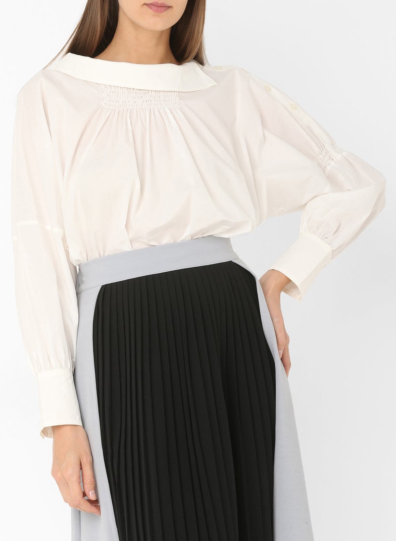 ELEGANZA - Smock Detail Long Sleeve Blouse Off White - Image 1