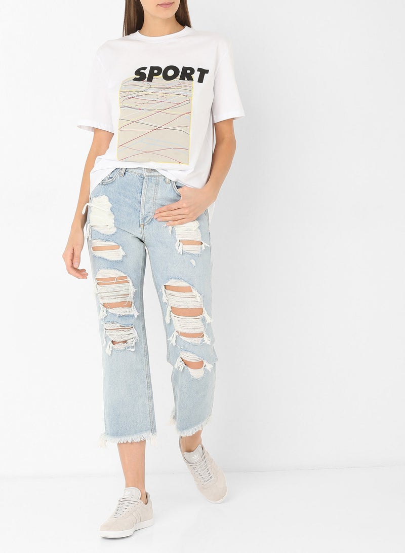 ELEGANZA Printed Short Sleeve T-Shirt White - Image 3