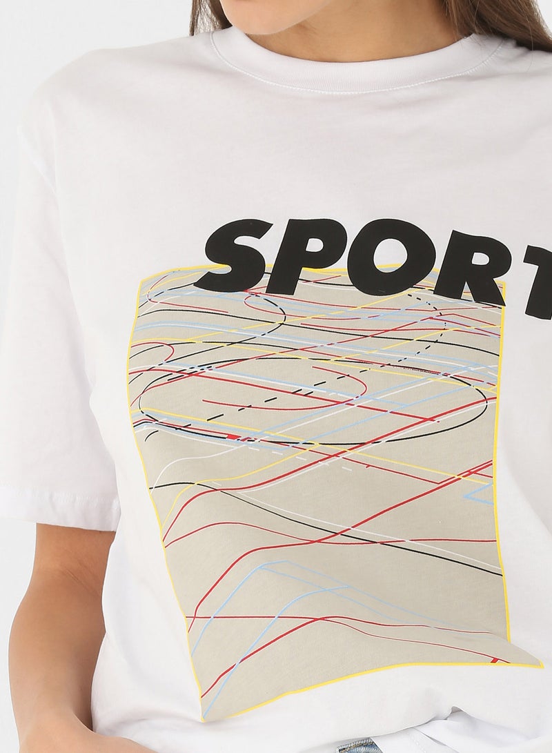 ELEGANZA Printed Short Sleeve T-Shirt White - Image 4