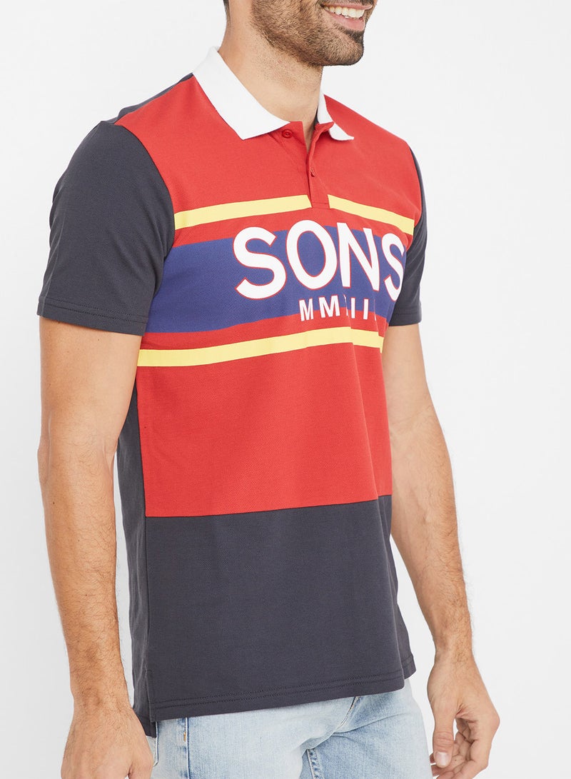 ONLY&SONS - Color Block Short Sleeve Polo T-Shirt Pompeian Red - Image 1