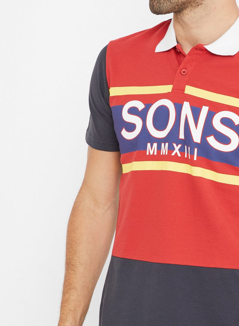 ONLY&SONS - Color Block Short Sleeve Polo T-Shirt Pompeian Red - Image 1