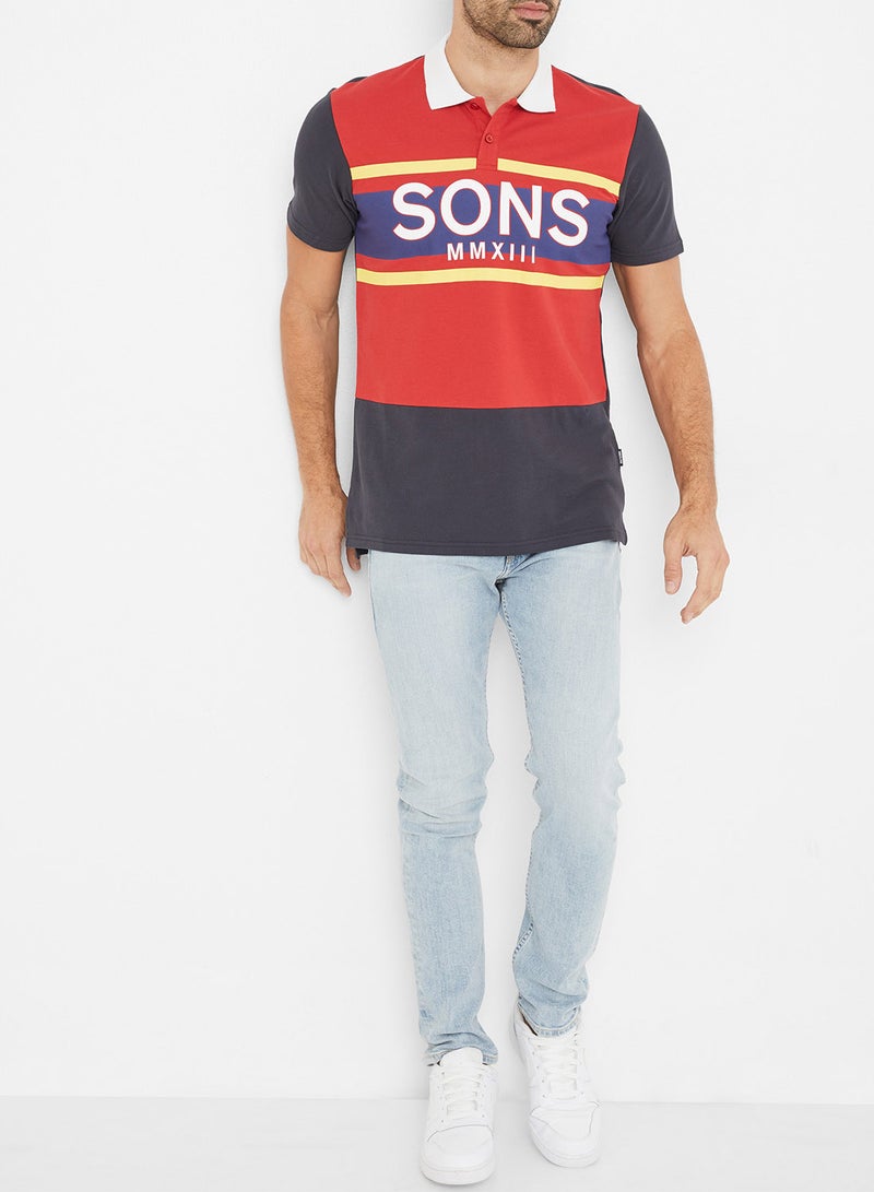 ONLY&SONS - Color Block Short Sleeve Polo T-Shirt Pompeian Red - Image 1