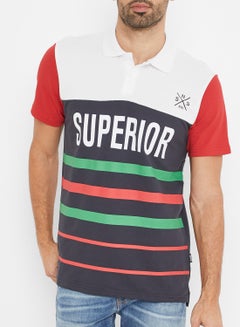 Color Block Short Sleeve Polo T-Shirt Dark Navy