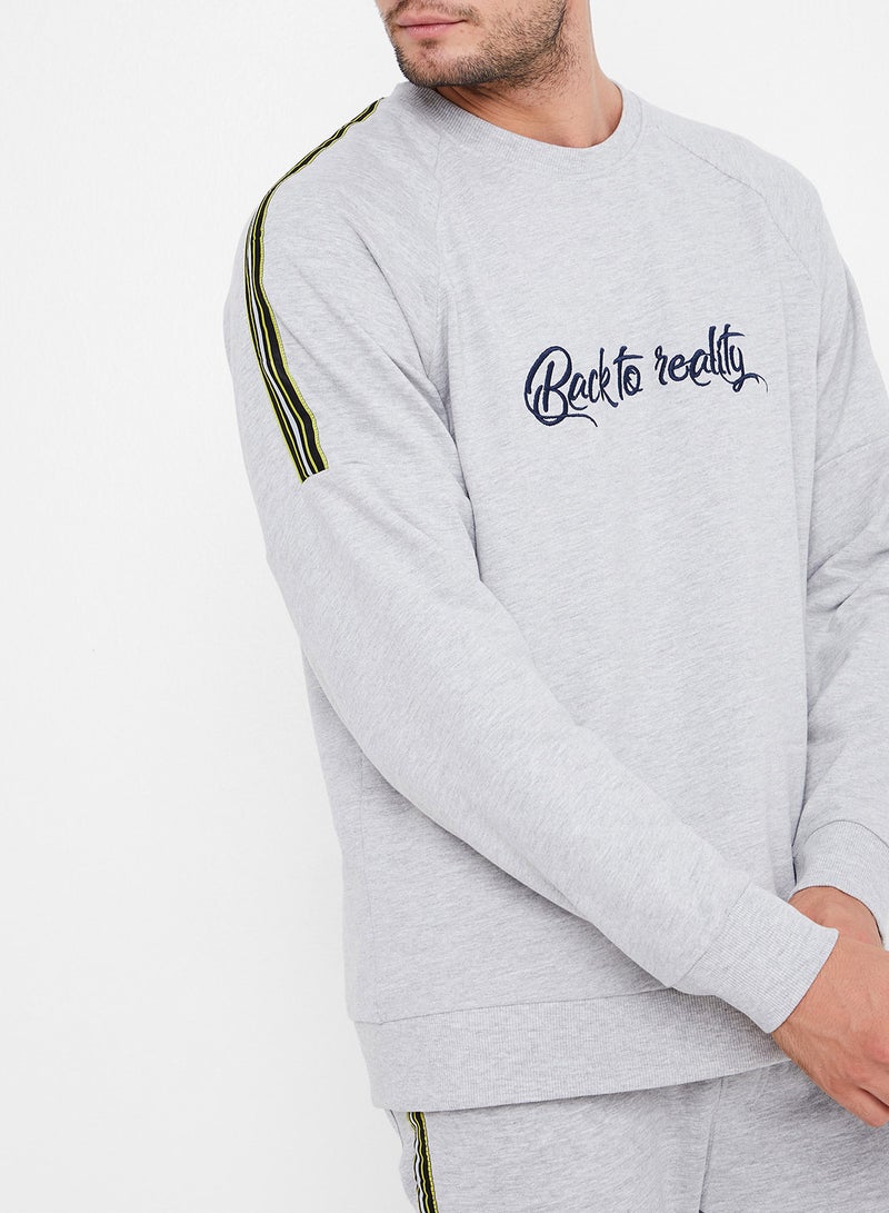 ONLY&SONS - Slogan Embroidered Sweatshirt Light Grey Melange - Image 1