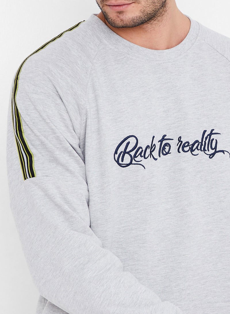 ONLY&SONS - Slogan Embroidered Sweatshirt Light Grey Melange - Image 1